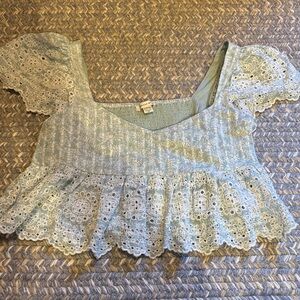 American Eagle Lace Trimmed Blue Top